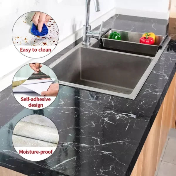 Self Adhesive Black Marble Sheet Sticker For Kitchen,(60×200) Cupboard, Wall – Anti Oil And Heat Resistant Wallpaper